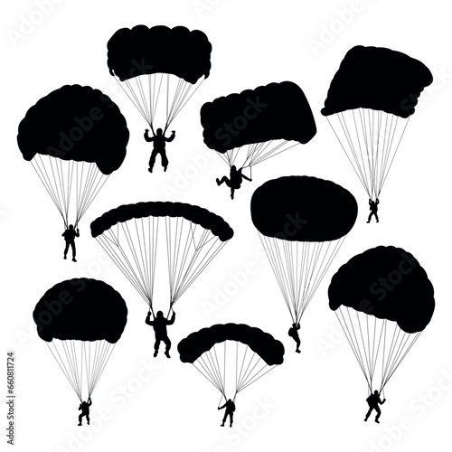 Skydiver silhouette stencil templates set
