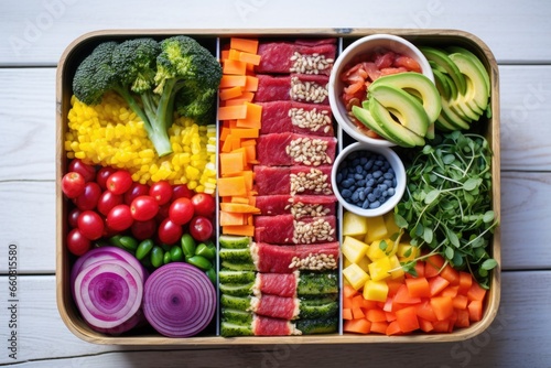 bento box filled with rainbow-colored small foods