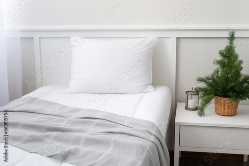 neat bed with plain white duvet and single cushion © Alfazet Chronicles