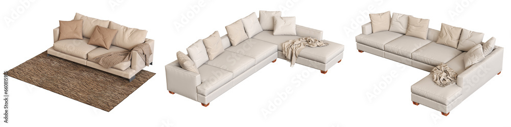 Obraz premium comfortable soft sofa isolated on transparent background, interior furniture, 3D illustration, cg render