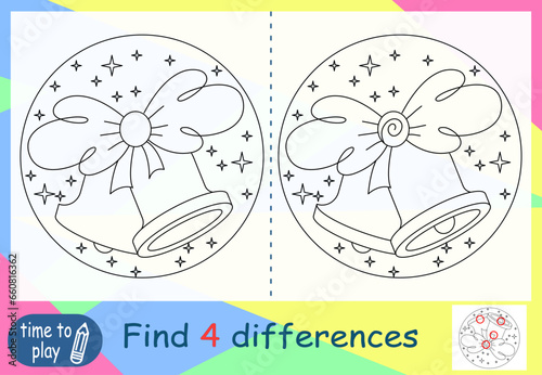 children's educational game. logic game. coloring book. find the difference. New Year. bell