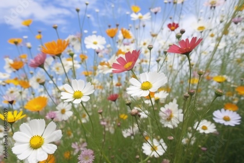 annual cosmos flowers swaying in the breeze © altitudevisual