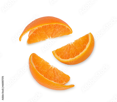 Orange slices isolated on transparent background (.PNG). Top view