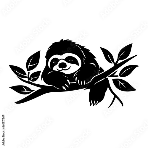 sloth silhouette lying on a branch illustration, generative AI