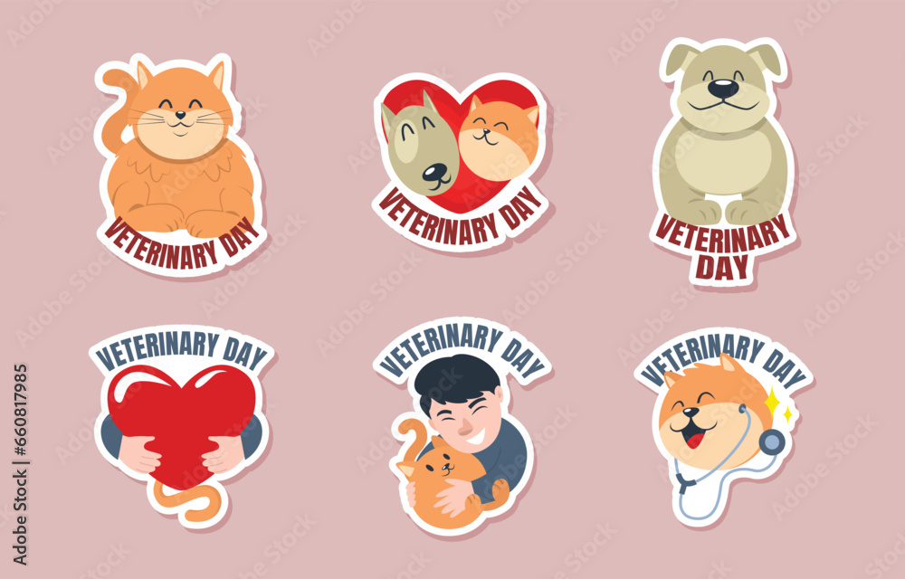 set of sticker design vetrinary day set of sticker design vetrinary day