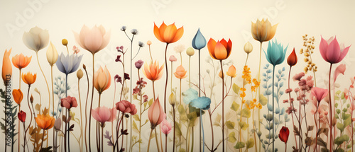 Colorful spring flowers background. Digital illustration for your design.