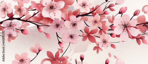 Cherry blossom background with watercolor effect. Digital illustration for your design.