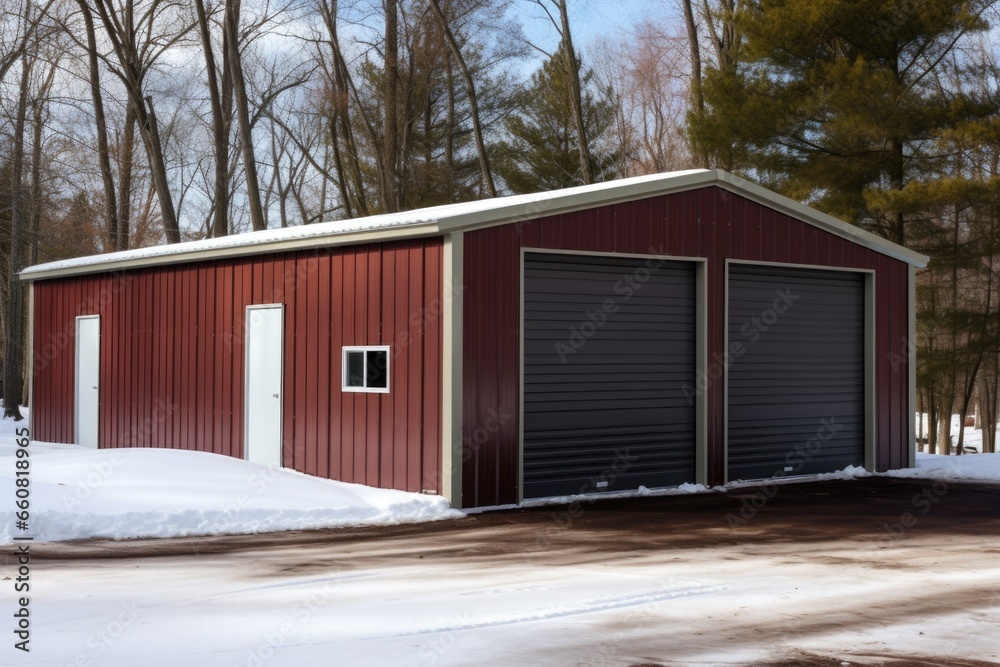 fabricated metal garage with sliding doors