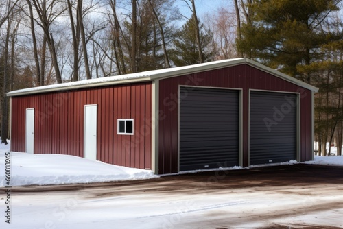 fabricated metal garage with sliding doors