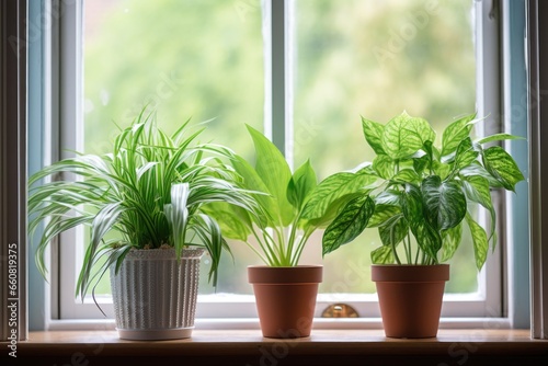 twin potted plants on a windowsill