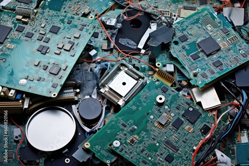 close-up of broken down electronic waste