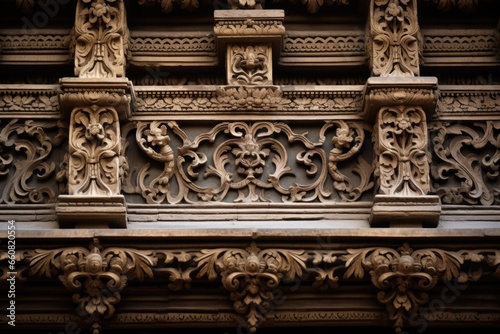 close-up of ornate carvings in a hindu temple