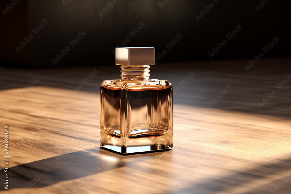 Perfume bottle or whiskey bottle in elegant style on a mockup style background - obrazy, fototapety, plakaty 