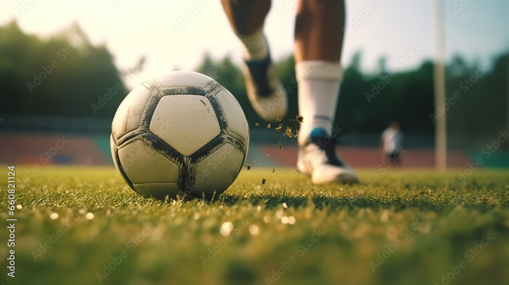 Soccer ball player running to a ball, photorealistic illustration generated by Ai Soccer ball player running to a ball, photorealistic illustration generated by Ai