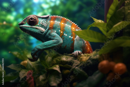 Chameleon in the jungle, photorealistic illustration generated with an Ai © Cheport
