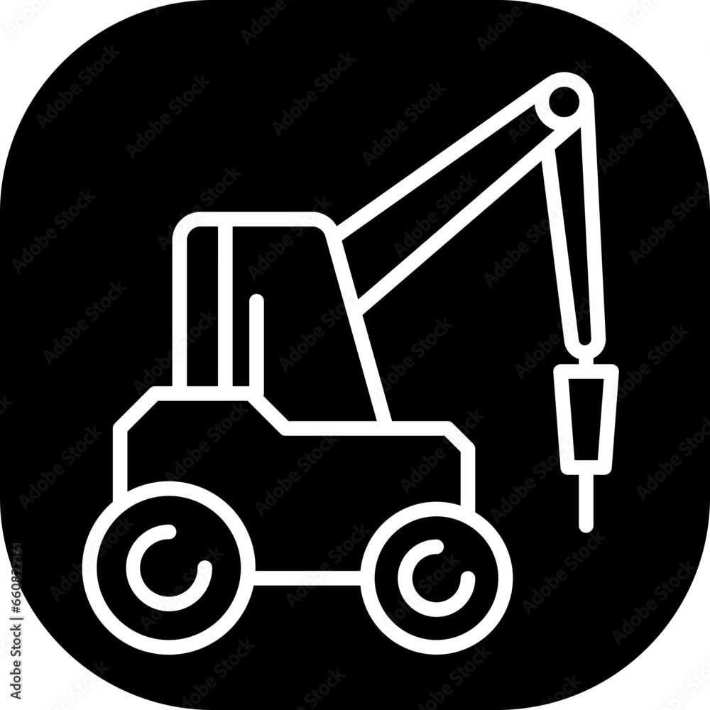 Hammer excavator construction machinery with black filled line outline style. excavator, heavy, equipment, industrial, machine, construction, industry. Vector illustration Hammer excavator construction machinery with black filled line outline style. excavator, heavy, equipment, industrial, machine, construction, industry. Vector illustration