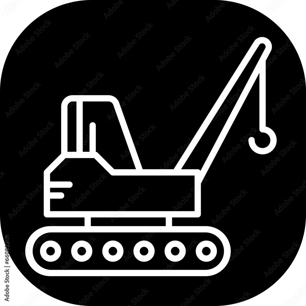 Crawler crane construction machinery with black filled line outline style. equipment, construction, industrial, industry, crane, machinery, machine. Vector illustration Crawler crane construction machinery with black filled line outline style. equipment, construction, industrial, industry, crane, machinery, machine. Vector illustration