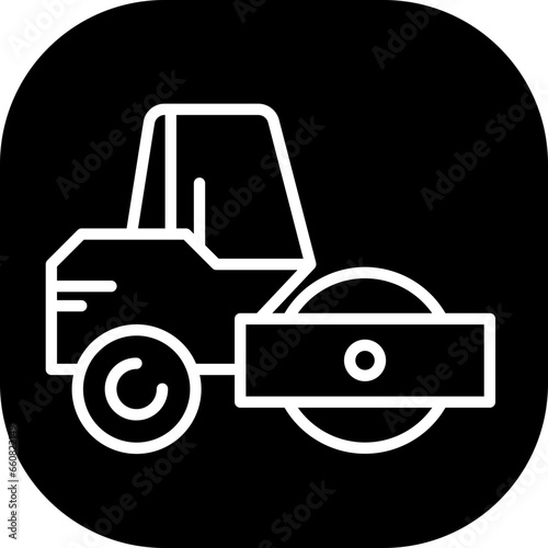 Road roller construction machinery with black filled line outline style. construction, road, machinery, equipment, work, industrial, highway. Vector illustration