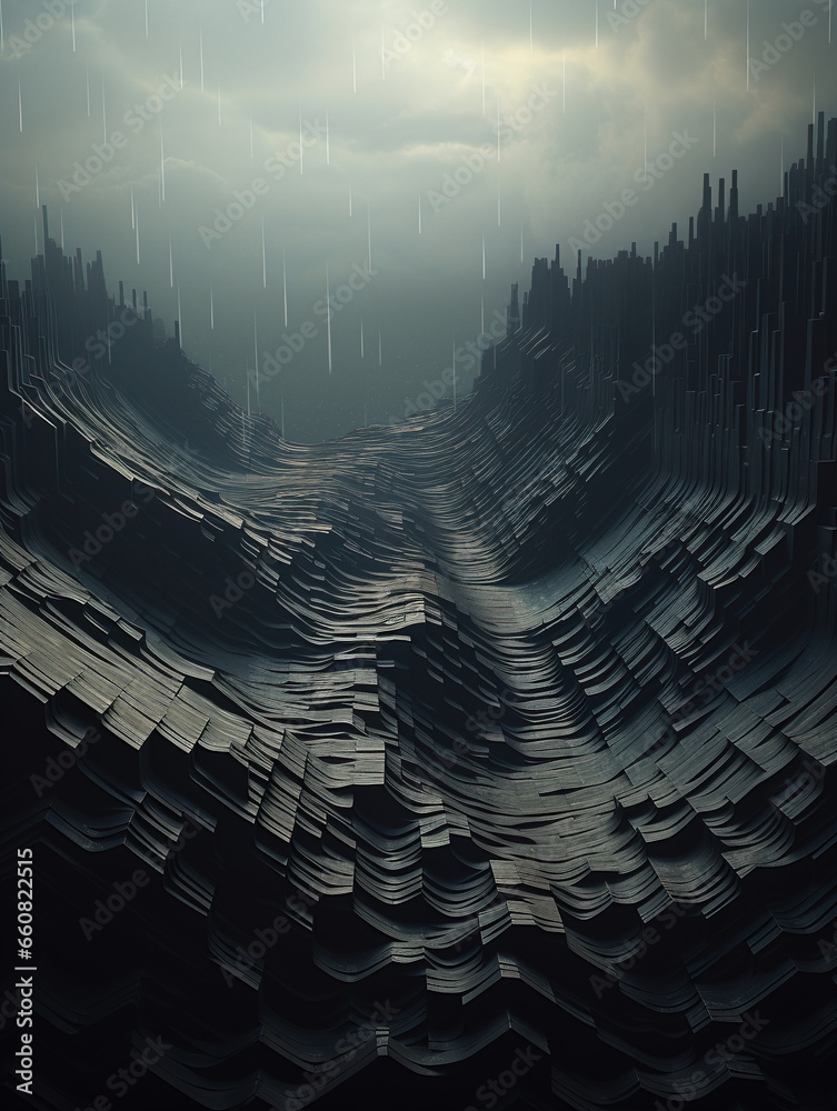 Abstract dark and dramatic mysterious landscape - obrazy, fototapety, plakaty 