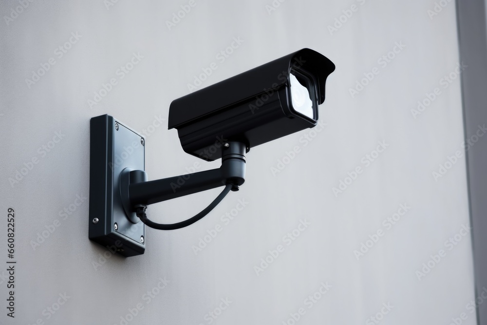 a black security camera on a light gray wall a black security camera on a light gray wall
