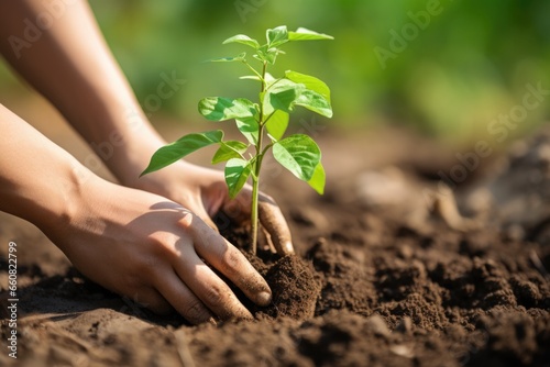 hand planting a sapling in soil