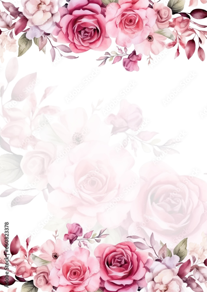 Pink and white wreath background invitation template with flora and flower