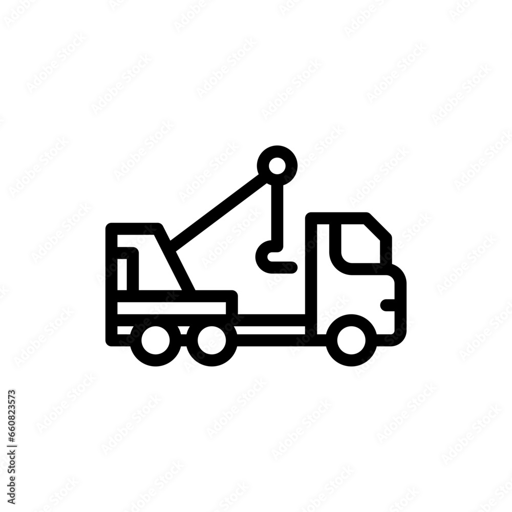 Crane truck construction machinery with black outline style. crane, truck, vehicle, industry, construction, equipment, machinery. Vector illustration