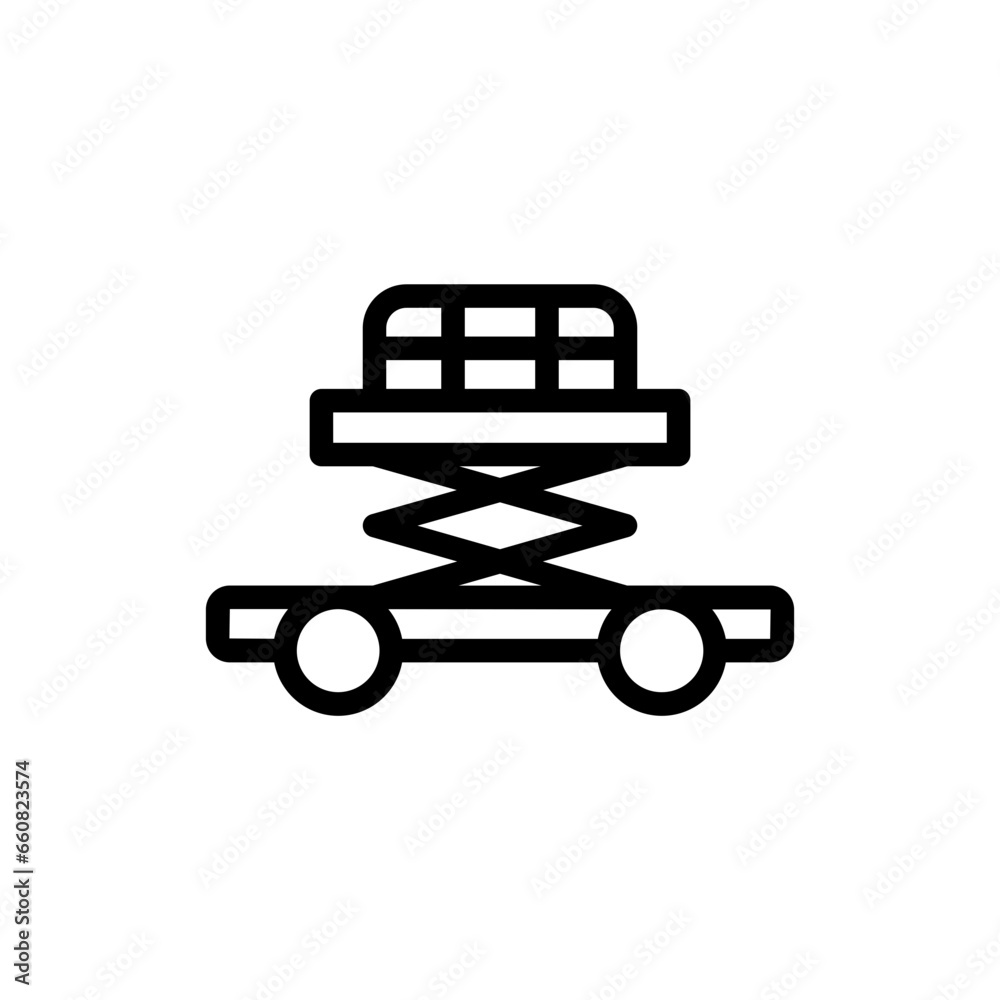 Scissors lift construction machinery with black outline style. equipment, scissor, industry, construction, platform, lift, industrial. Vector illustration Scissors lift construction machinery with black outline style. equipment, scissor, industry, construction, platform, lift, industrial. Vector illustration