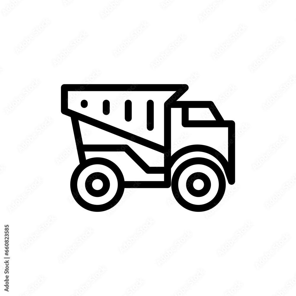 Mining truck construction machinery with black outline style. work, industry, coal, truck, machine, mine, equipment. Vector illustration Mining truck construction machinery with black outline style. work, industry, coal, truck, machine, mine, equipment. Vector illustration