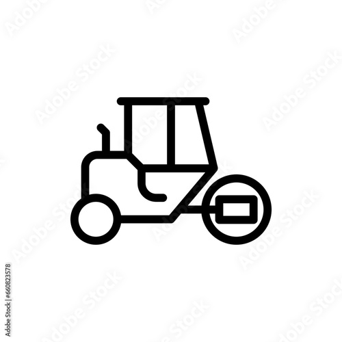 Road roller construction machinery with black outline style. construction, road, machinery, equipment, work, industrial, highway. Vector illustration
