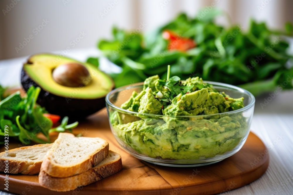 avocado salad with toasted bread in background avocado salad with toasted bread in background