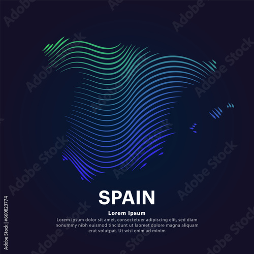 simple line art Map of Spain. Creative Spain map logotype vector illustration on dark background. Spain logo vector design template - EPS 10