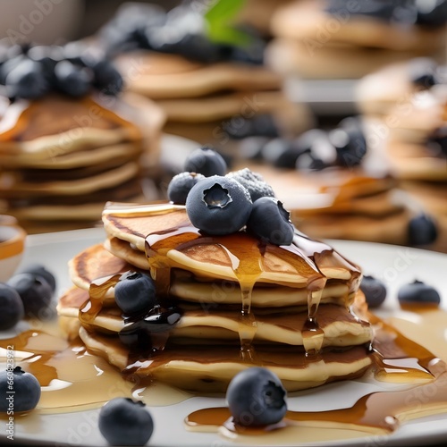 A stack of fluffy blueberry pancakes with a drizzle of maple syrup2 photo