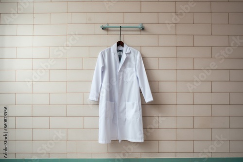 lab coat hanging on a wall
