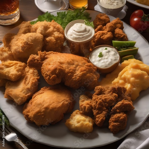 A platter of classic Southern comfort food, including fried chicken and biscuits1 photo