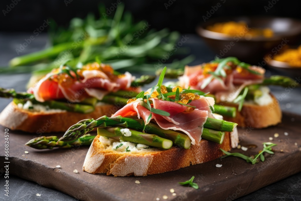 bread slices with asparagus and prosciutto bruschetta