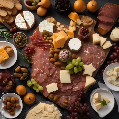 A charcuterie board with an assortment of cheeses and cured meats3
