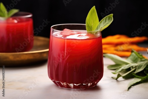 Wallpaper Mural beetroot and carrot juice in a rounded glass with sage leave garnish Torontodigital.ca
