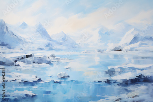 Arctic landscape. Impressionism style oil painting.