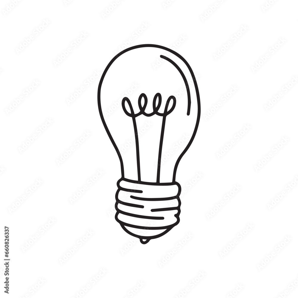Light bulb with rays shine. Energy and idea symbol isolated on white background. Hand drawn vector doodle lineart illustration. Design for greeting cards, patches, prints, badges, posters Light bulb with rays shine. Energy and idea symbol isolated on white background. Hand drawn vector doodle lineart illustration. Design for greeting cards, patches, prints, badges, posters
