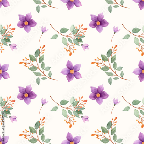 Beautiful watercolor purple flowers as seamless pattern 