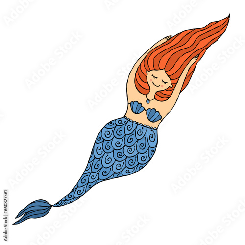 Cute mermaid character, concept kids print, hand drawn art. Art for print - c...