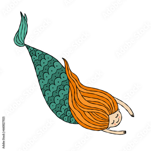Cute mermaid character, concept kids print, hand drawn art. Art for print - c...