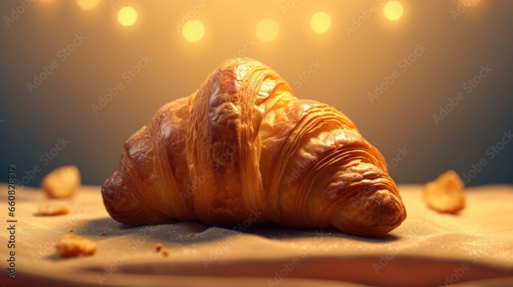 Premium croissant for servings in cafe and restaurant on elegant beautiful background,and for presentation advertising a new  menu. - obrazy, fototapety, plakaty 