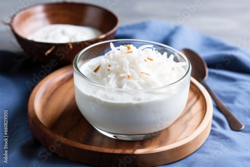 coconut yogurt with shredded coconut on top in a bowl