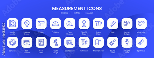 Measurement icon collection with black filled line outline style. measurement, set, sign, speed, time, design, simple. Vector Illustration