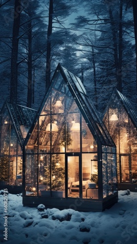 A small cabin in the middle of a snowy forest