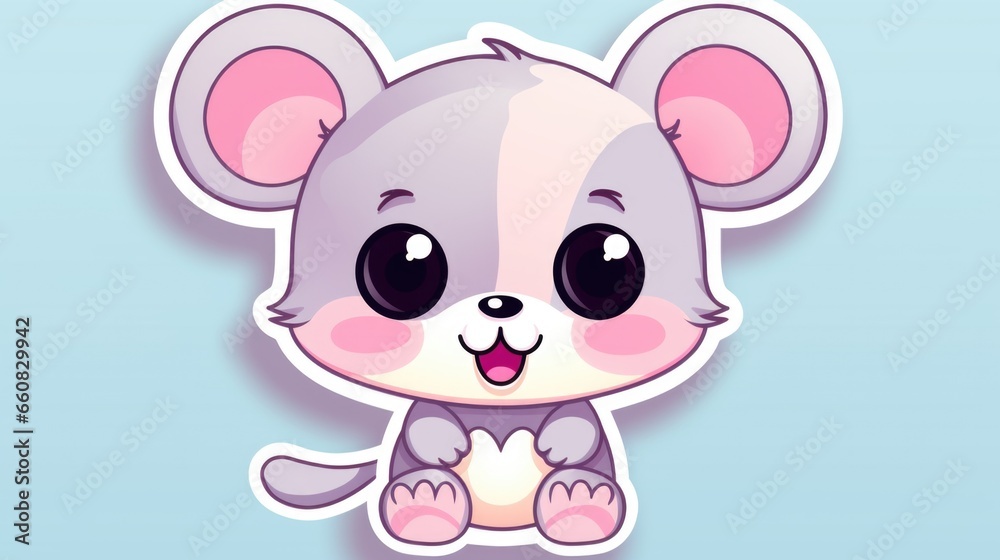 A sticker of a little mouse with big eyes