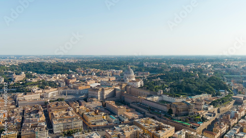 Rome, Italy. View of the Vatican. Basilica di San Pietro, Piazza San Pietro. Flight over the city. Evening time, Aerial View © nikitamaykov