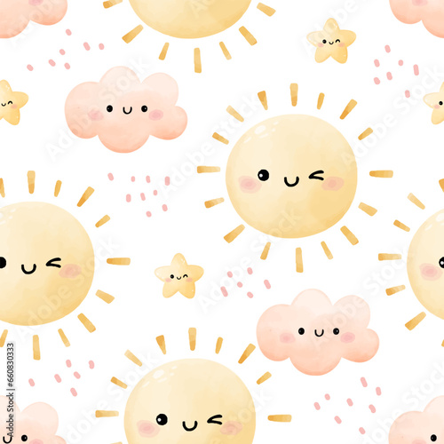 Seamless pattern cute sun cloud star Weather concept For baby shower Greeting card Clothing kids